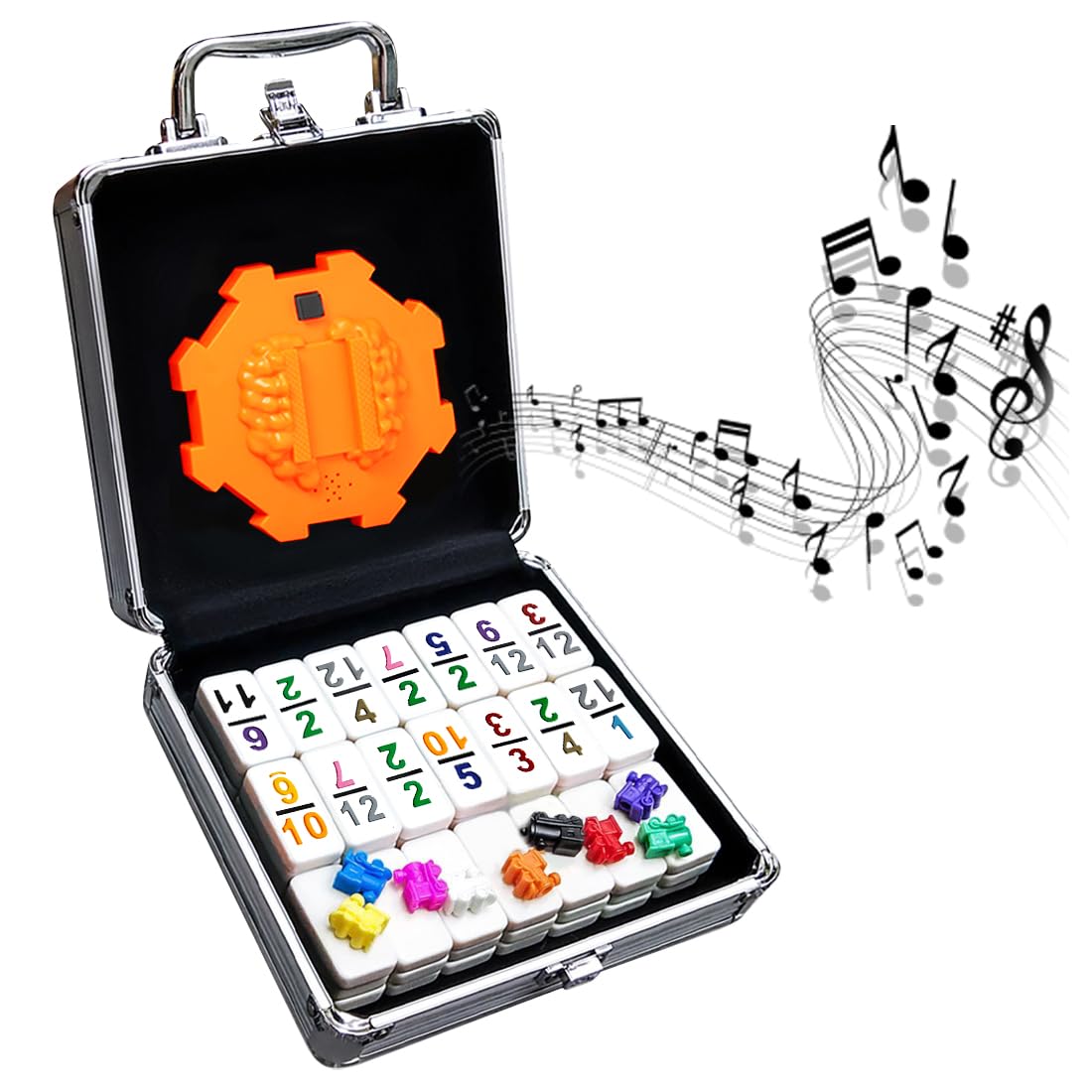 Yinlo Mexican Train Dominoes Set with Sound Effects, 91 Double 12 Colored Tiles, Travel-Friendly Aluminum Case, Orange