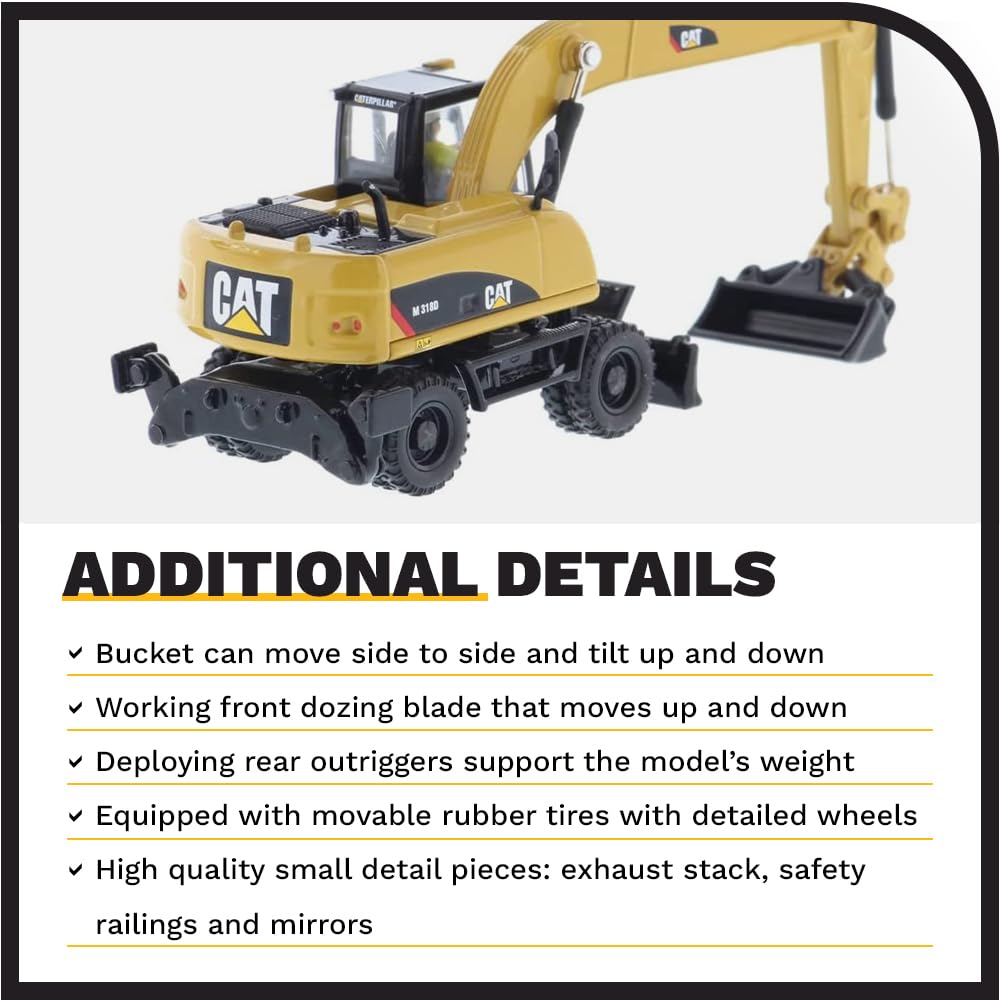 Cat Caterpillar M318D Wheeled Excavator With Operator ''High Line'' Series 1/87 (Ho) Scale Diecast Model By Diecast Masters