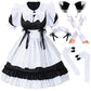 Girl Sweet Kawaii Costume Dress Anime French Maid Cosplay Furry Cat Ear Gloves Socks Set(Black L)