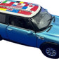 KiNSMART Mini Cooper S Die Cast Metal Model Toy Car, 5" Scale, British Flag Blue, Pullback Action