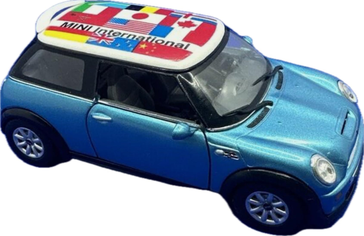 KiNSMART Mini Cooper S Die Cast Metal Model Toy Car, 5" Scale, British Flag Blue, Pullback Action