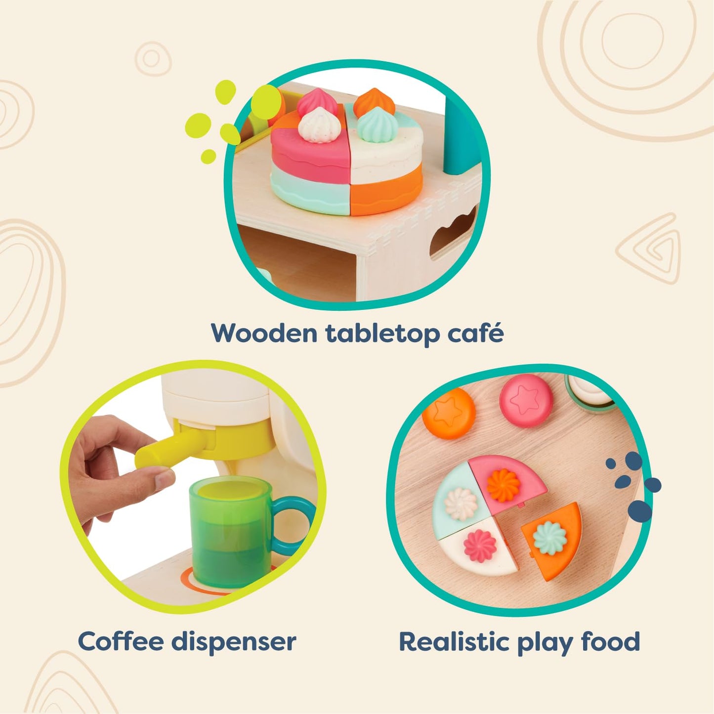 B. toys- Mini Chef - Coffee Shop Playset- Pretend Play- Coffee Shop Playset - Coffee Machine, Cups, Bakery, Desserts - Barista &