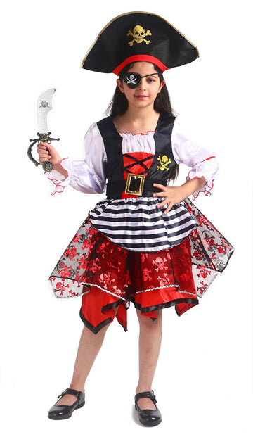 Frekuyrt Girl Pirate Costume Buccaneer Princess Costume Halloween Party Dress Up (7-9 Years)