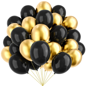 Ymsz Black And Gold Balloons, 67Pcs 12 Inch Metallic Gold And Black Balloons For Birthday, Retirement, Graduation, New Year'S Ev