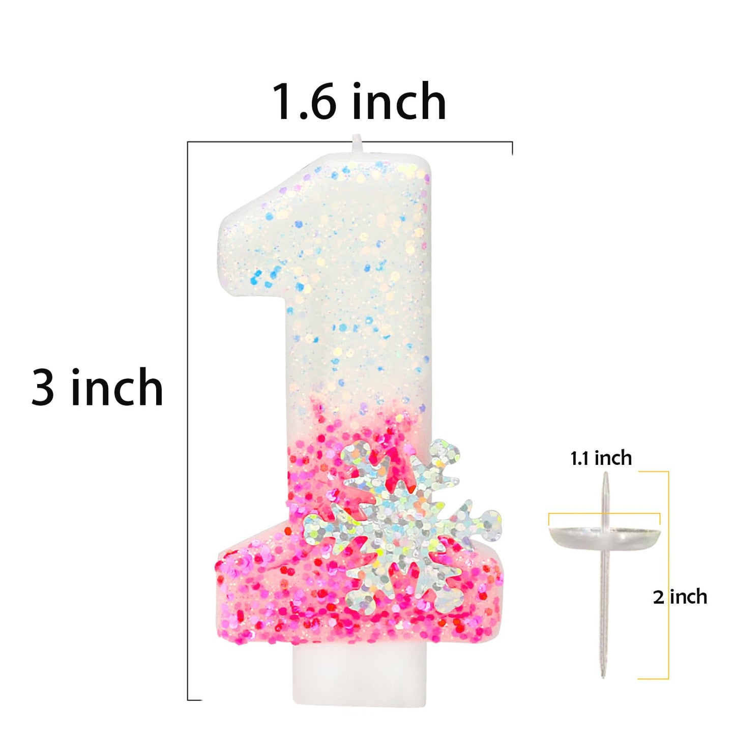 Frozen Themed Birthday Candles, Number 1 Snow Birthday Candle for Party Supplies, Frozen Birthday Party Supplies, 2.76 inch 1st