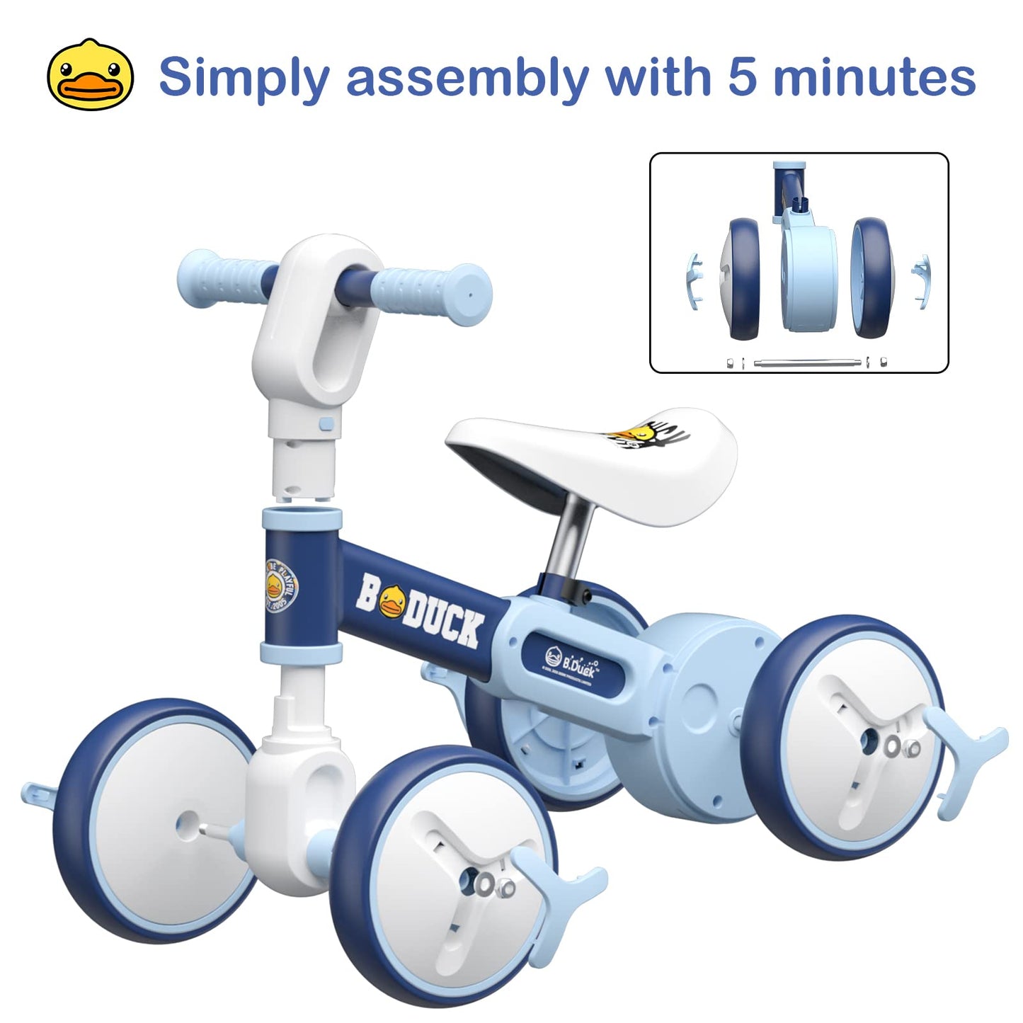 Baby Balance Bike For 1 Year Old Boys Girls, 12-36 Months Riding Toys Toddler Bike With Adjustable Seat, No Pedal Infant 4 Wheel
