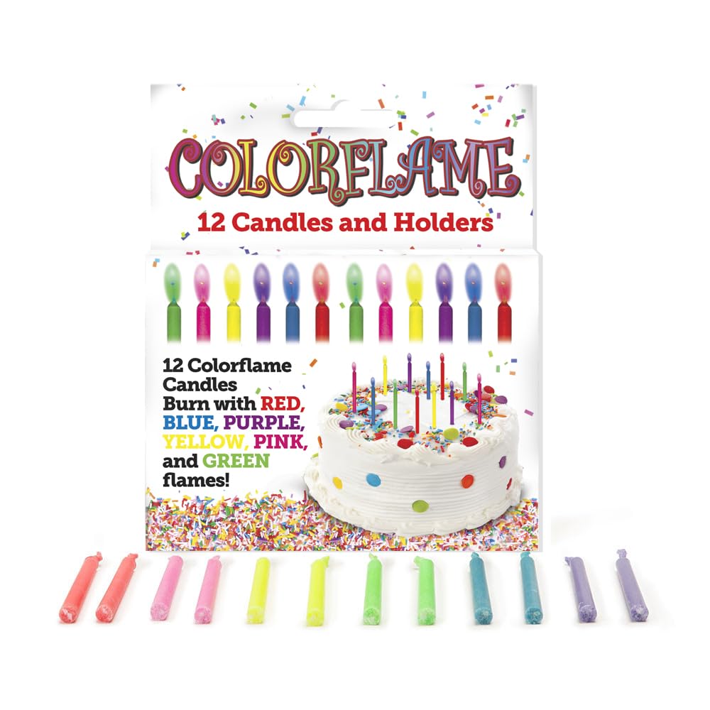 Colorflame Multicolor Birthday Candles (12 Pack) - Unscented Wax Holders for Celebrations