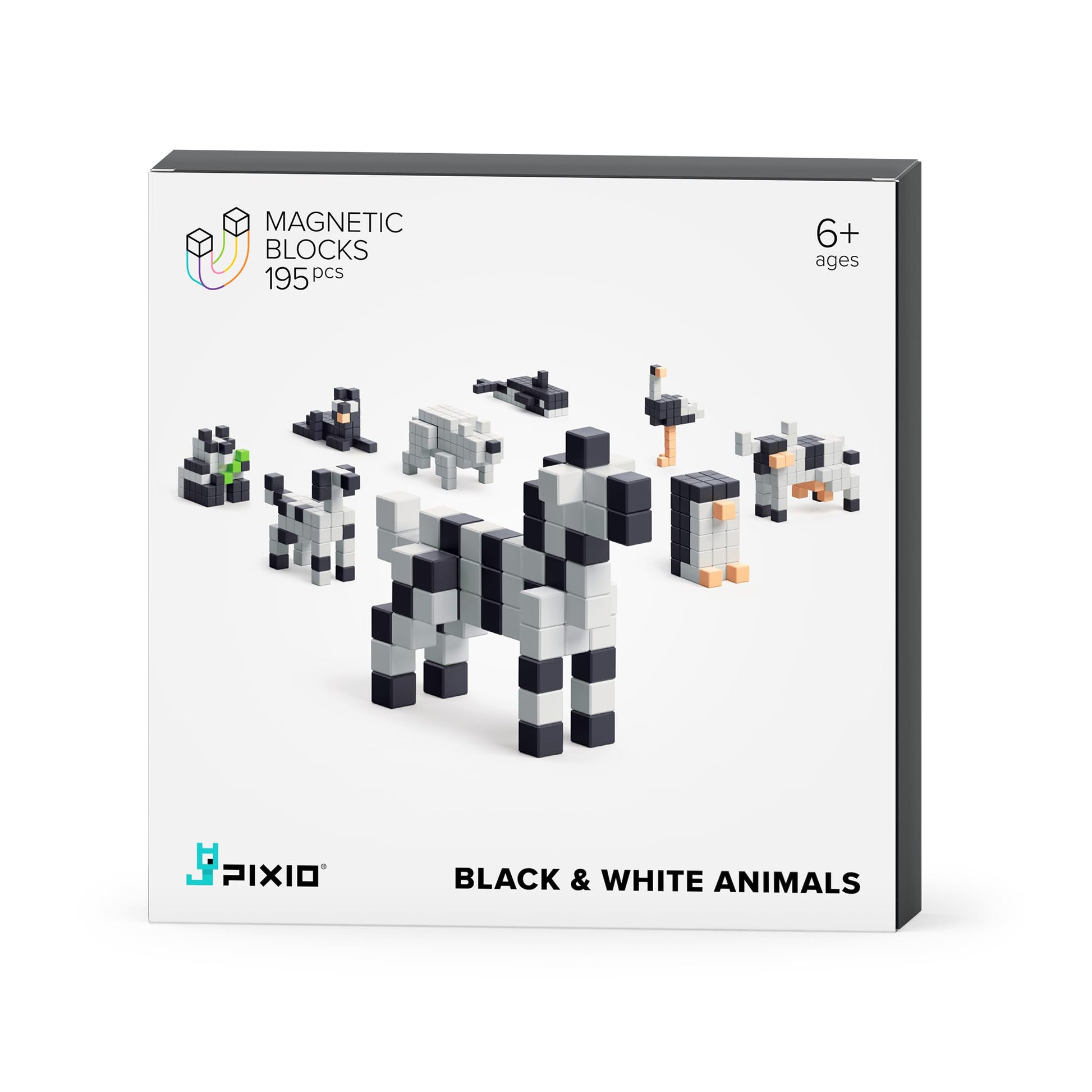PIXIO Magnetic Cubes - Black & White Animals - Magnetic Cubes Building Toys in Pixel Art Style - Animal Figures - Arts and Craft