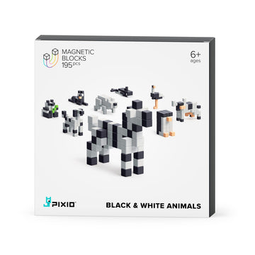PIXIO Magnetic Cubes - Black & White Animals - Magnetic Cubes Building Toys in Pixel Art Style - Animal Figures - Arts and Craft