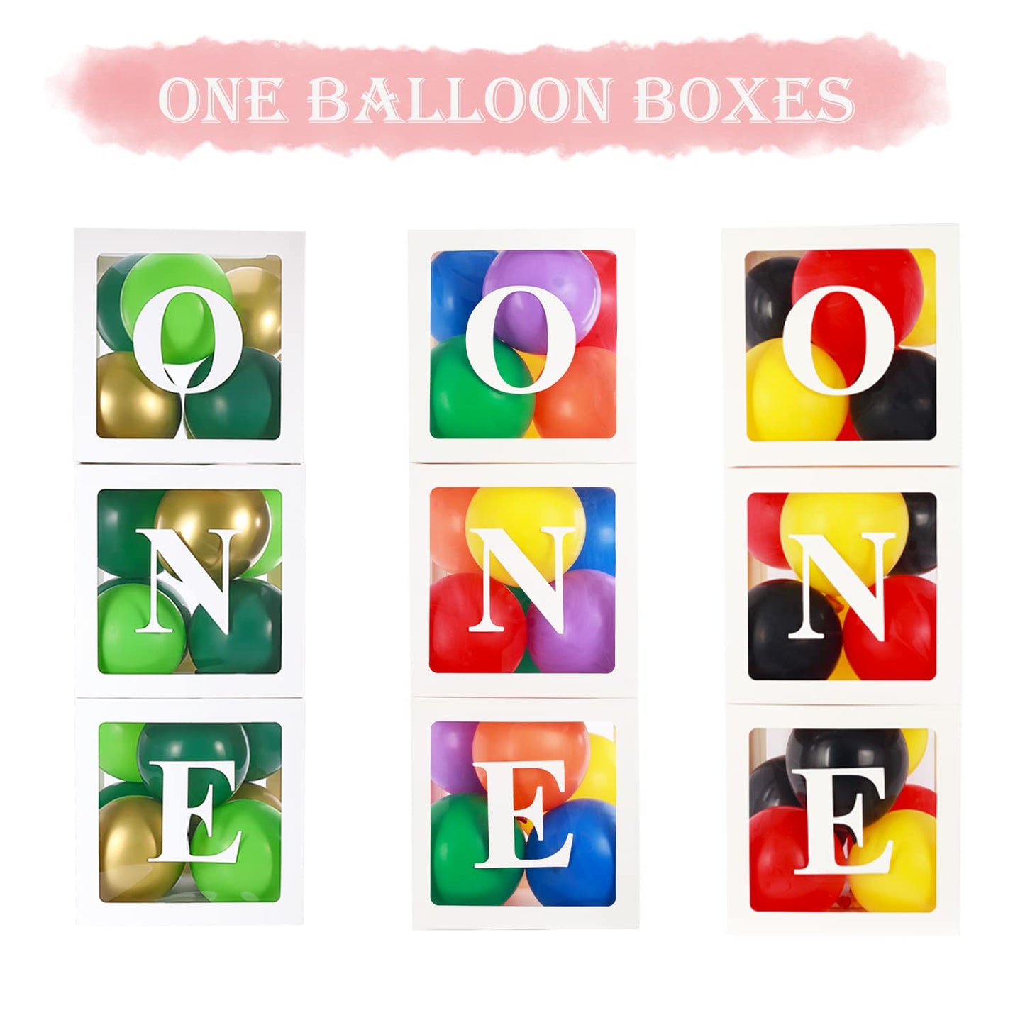 First Birthday Decorations For Boy Girls, One Balloon Boxes With Red Yellow And Black Balloons, One Blocks For Cartoon Mouse Rac