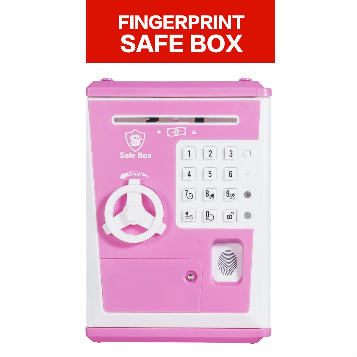 LIKE Toy Piggy Bank Safe Box - Fingerprint ATM Machine for Kids, Pink, Plastic, Model G982