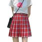 Beautifulfashionlife Womens Japan School Plain Solid Pleated Summer Skirts (L,Red White)