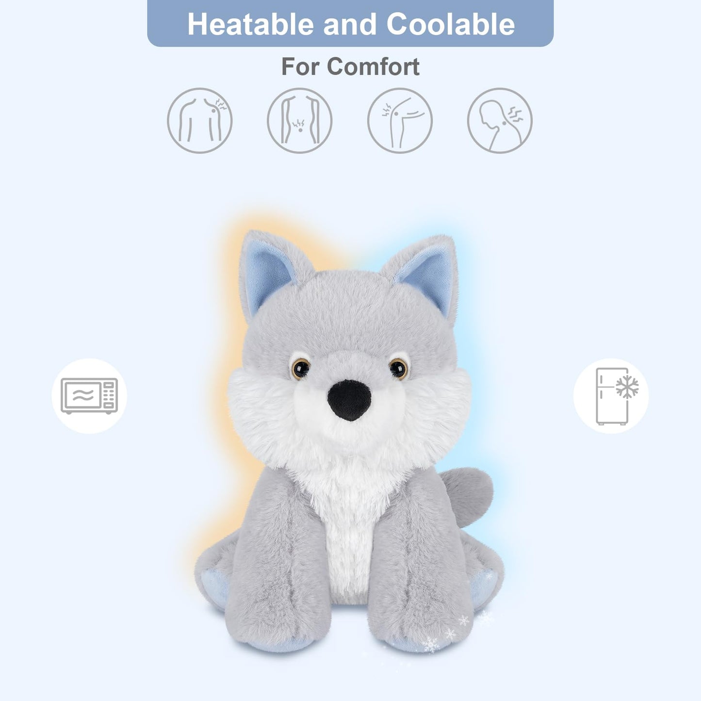 Suzzipals Heatable & Coolable Wolf Stuffed Animals, Cute Microwavable Heating Pad Plushies For Soothing & Relaxation, Stuffed Wo