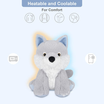 Suzzipals Heatable & Coolable Wolf Stuffed Animals, Cute Microwavable Heating Pad Plushies For Soothing & Relaxation, Stuffed Wo
