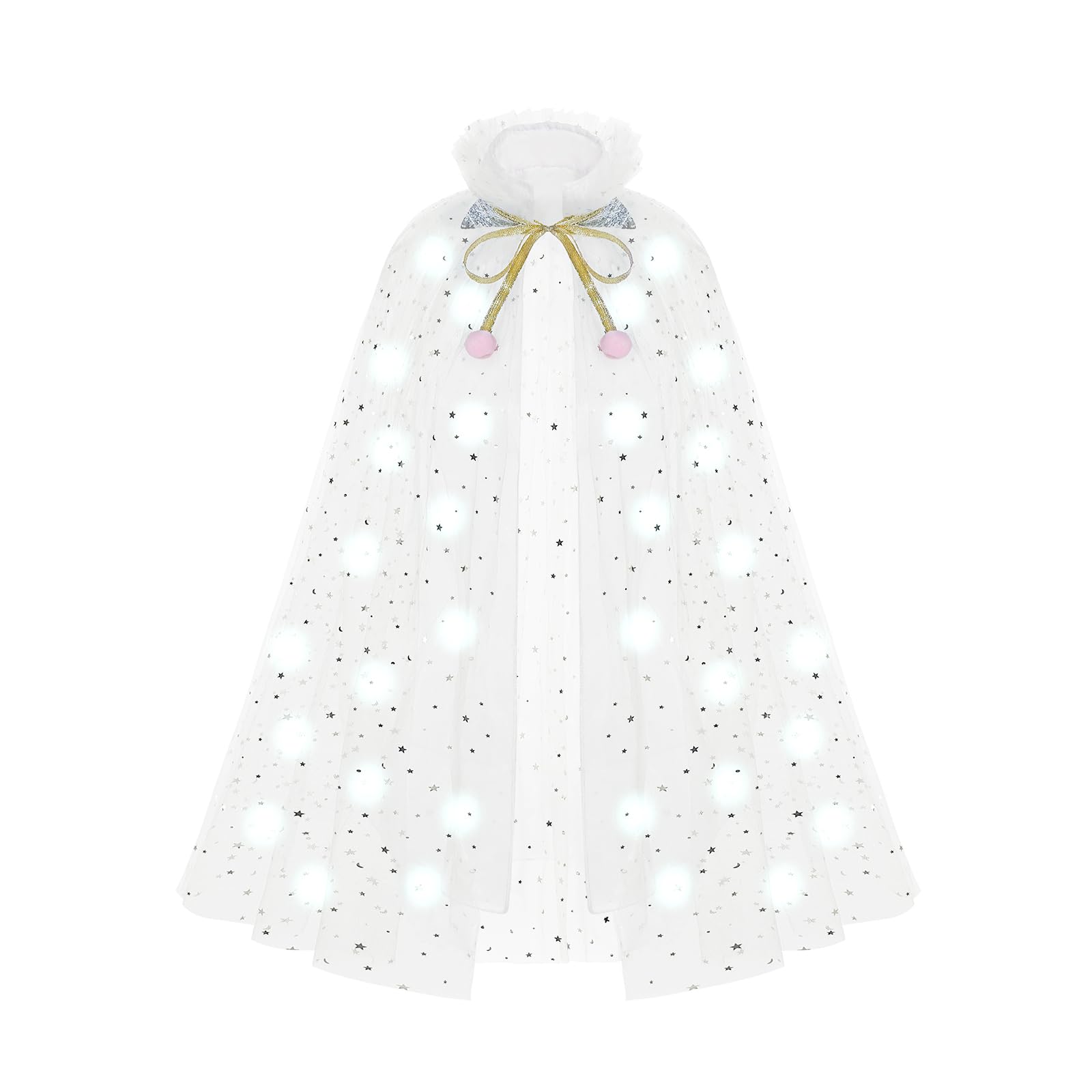 HSCTEK Light Up Princess Cape, White Princess Dress up Tulle Cape, Coloful Princess Outfit Costume Accessories Kids Toddlers Gir