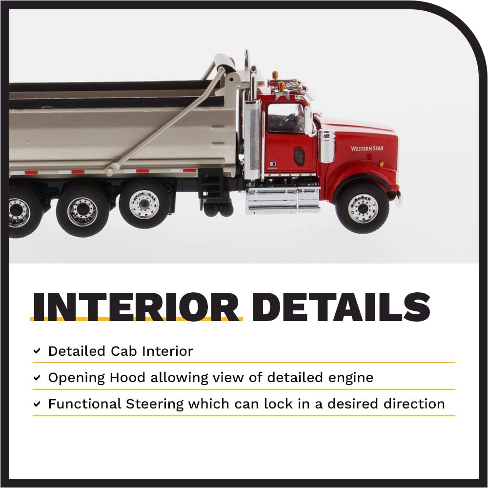 Diecast Masters Western Star 4900 Sffa With Lift Axle Silver Plated Dump | Real Dump Truck Specifications | 1:50 Scale Model Sem