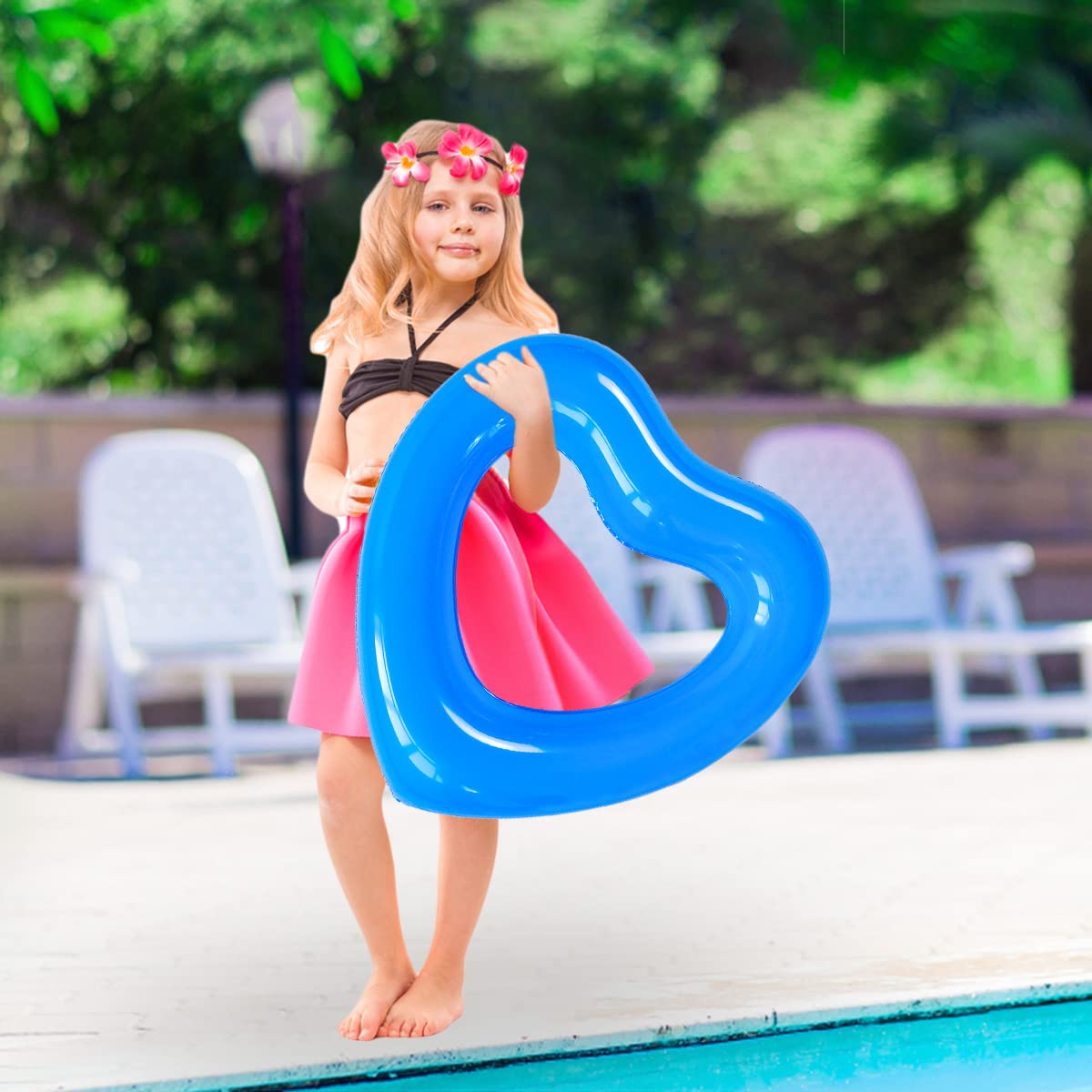 Blue Heart Float Kids Heart Pool Floats  Heart Swimming Pool Float Loungers Tube  Water Fun Beach Party Toys for Kids Birthday Scene Layout Props.(18 in  Blue)
