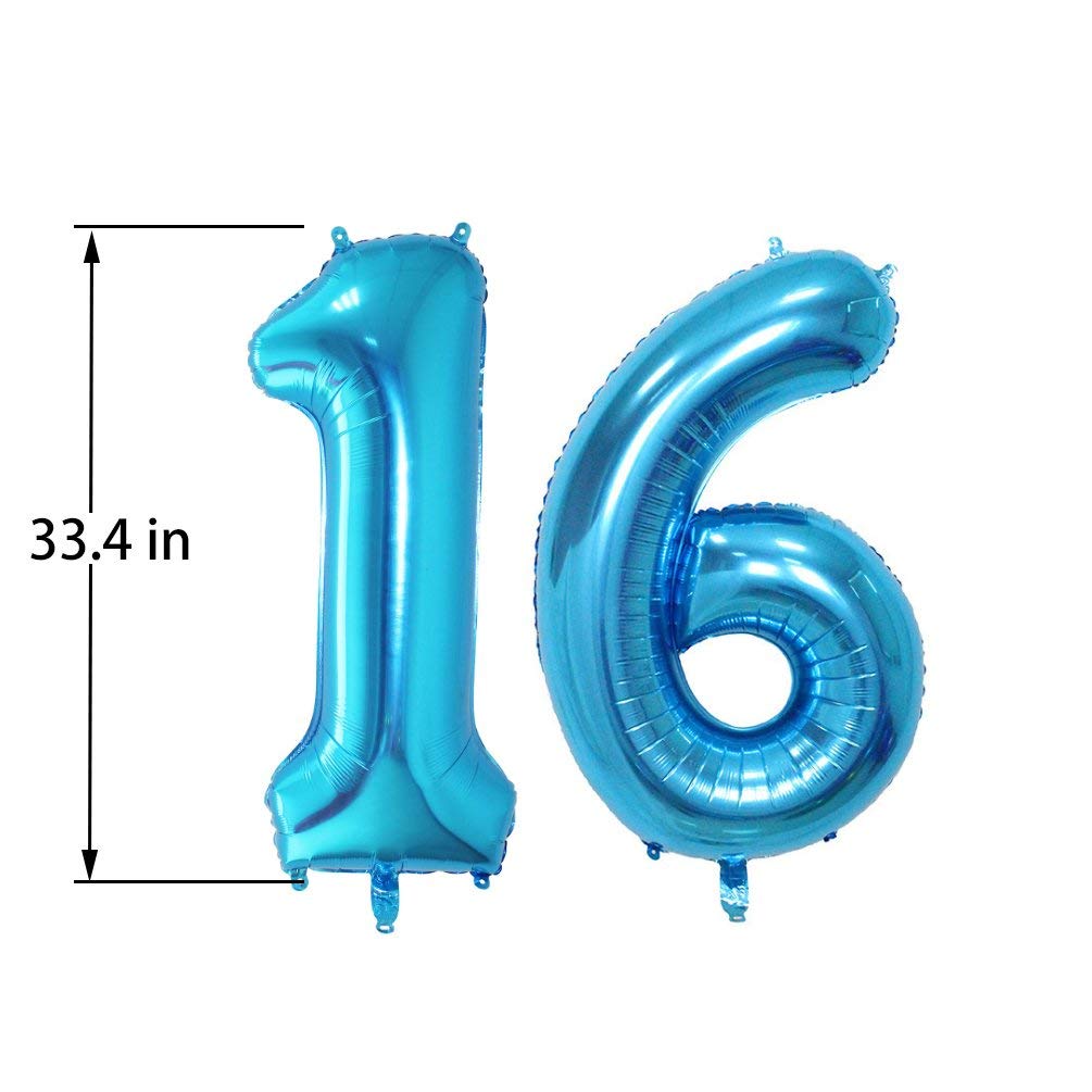 KEYYOOMY 40 Inch Blue Number 16 Balloons Large 16th Birthday Number Balloons for Birthday Anniversary Party Decorations