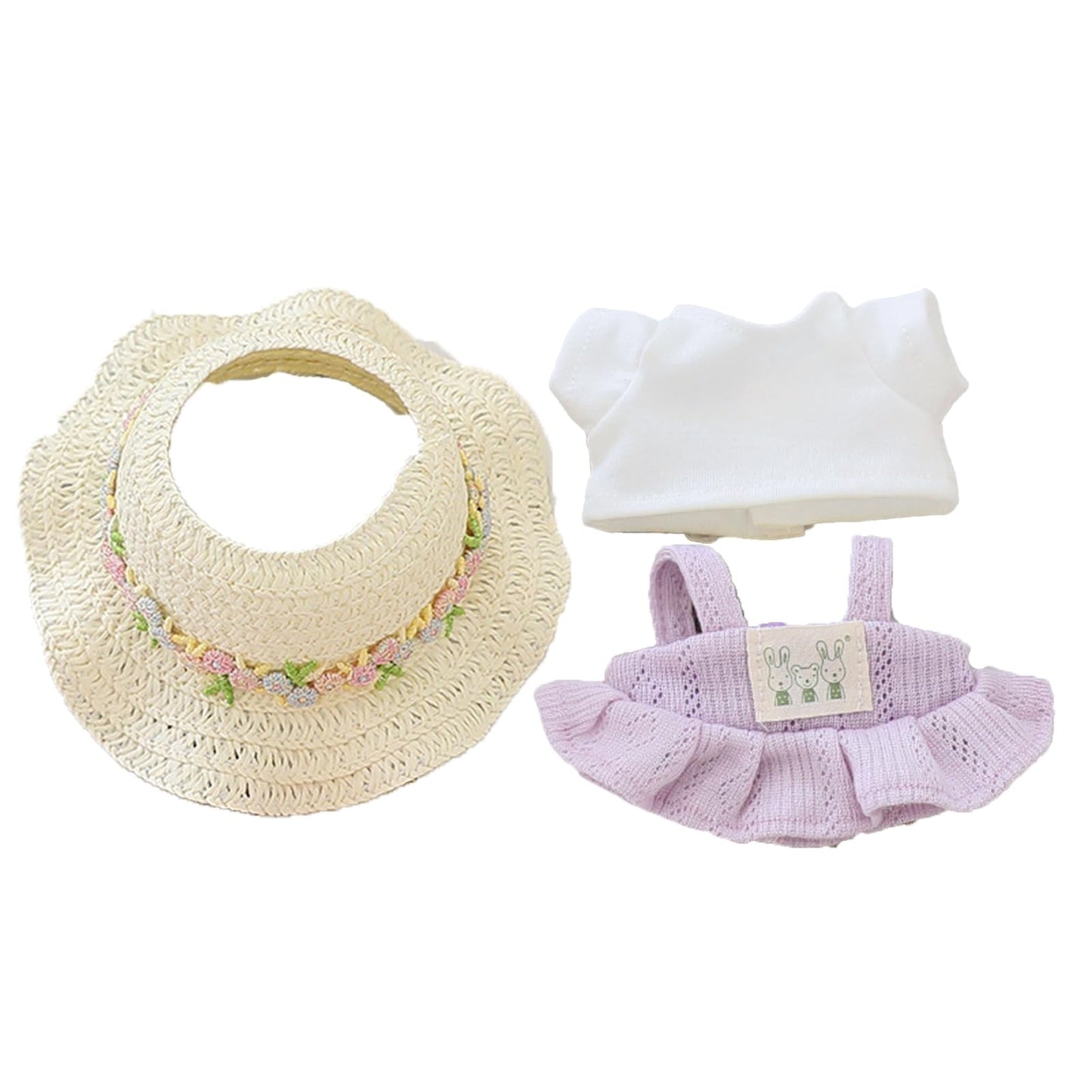 Doll Clothes for 17cm Dolls  enhanced Handmade Cute Doll Dress 3 Piece Set Including a Weaving Hat  Camisole Dress and White T-shirt with High-End Dolls Accessories for Play & Display - Purple