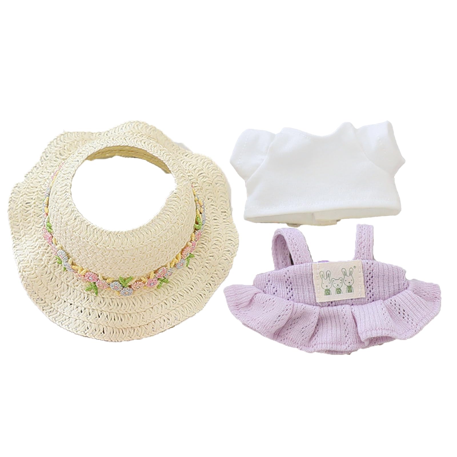 Doll Clothes for 17cm Dolls  enhanced Handmade Cute Doll Dress 3 Piece Set Including a Weaving Hat  Camisole Dress and White T-shirt with High-End Dolls Accessories for Play & Display - Purple