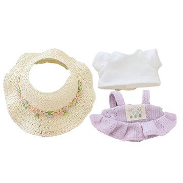 Doll Clothes for 17cm Dolls  enhanced Handmade Cute Doll Dress 3 Piece Set Including a Weaving Hat  Camisole Dress and White T-shirt with High-End Dolls Accessories for Play & Display - Purple