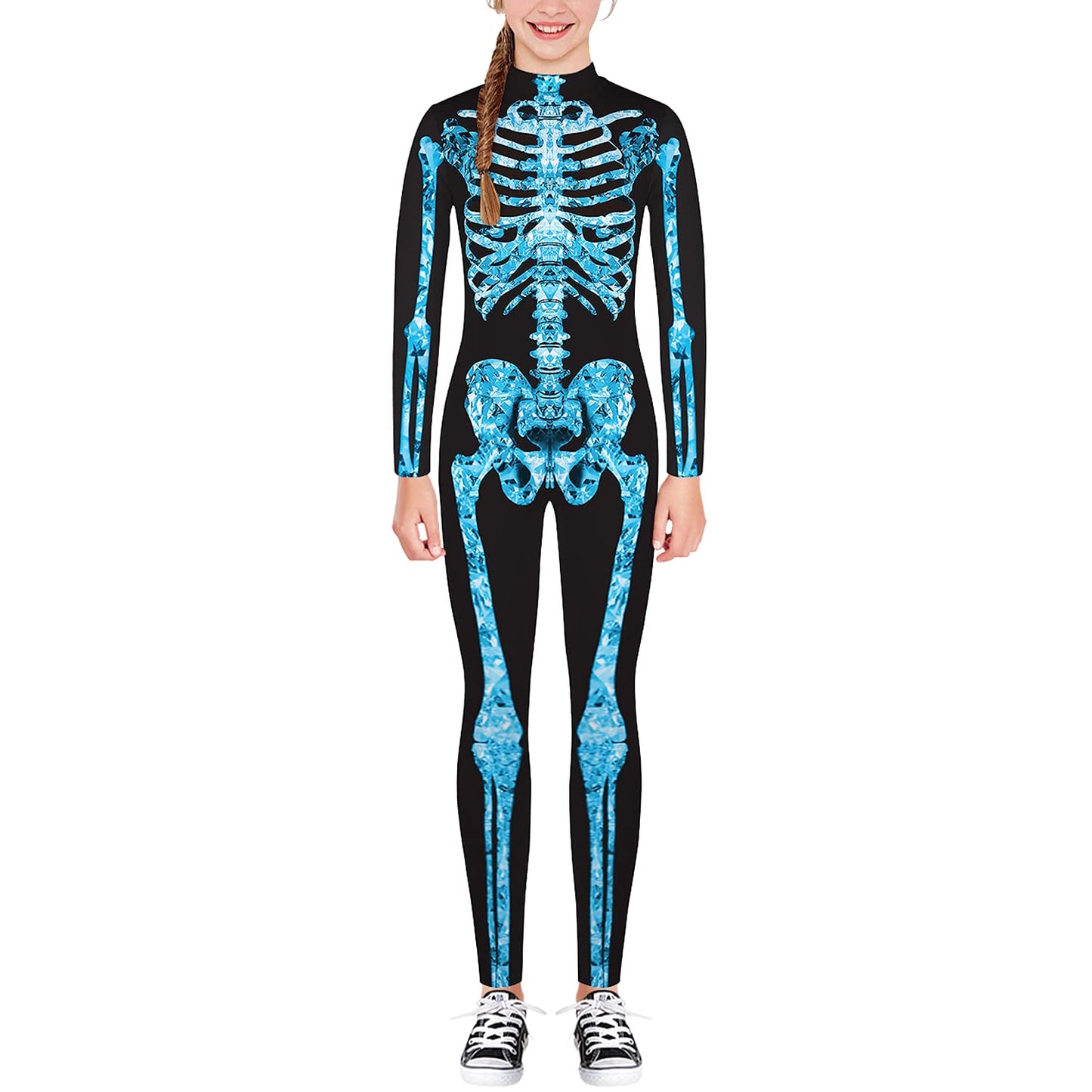 Remimi Skeleton Costumes For Boy Halloween Kids Long Sleeve Zip Back Black Bodysuit Outfits Onesie Blue M