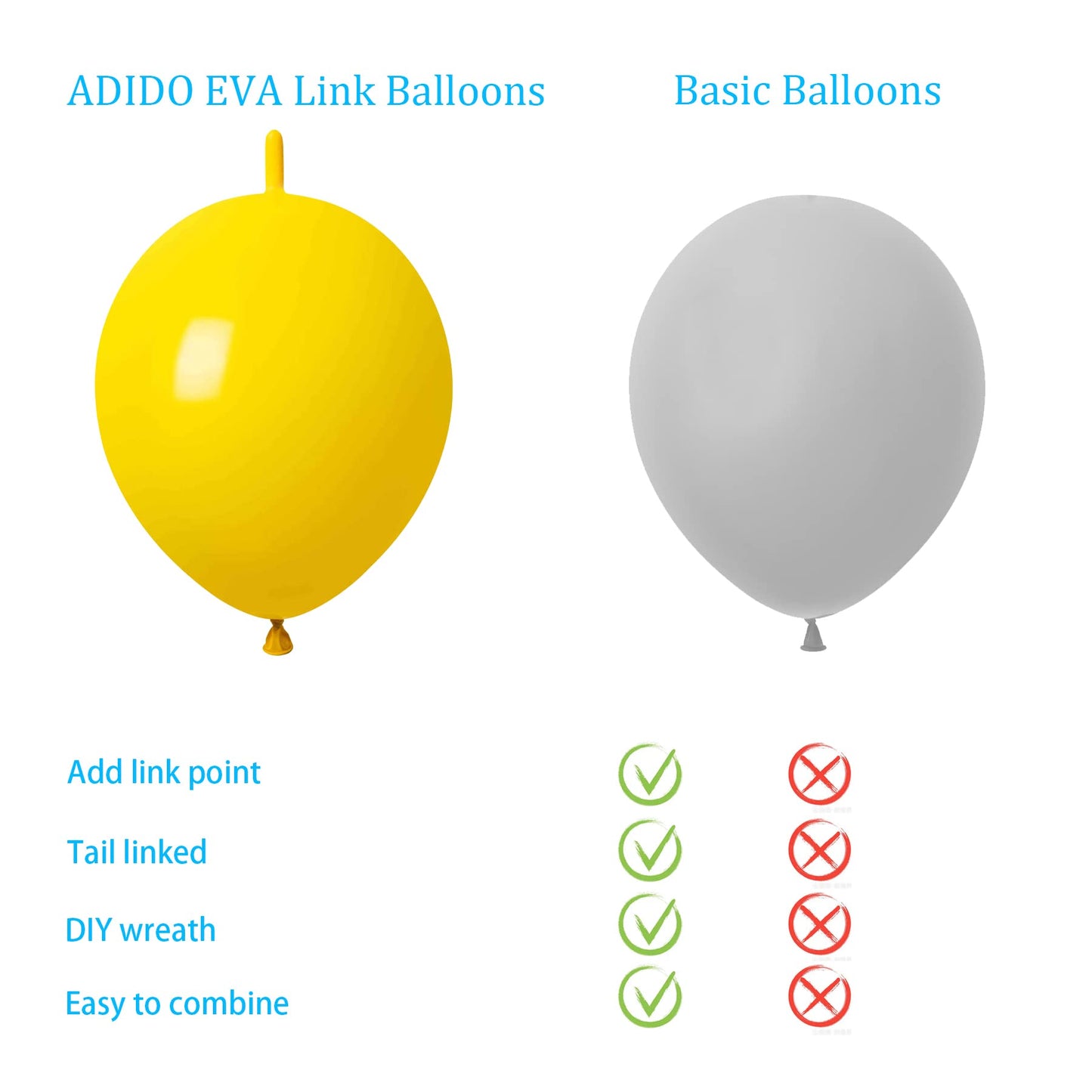 Adido Eva Link Balloons Yellow 12 Inch Quick Latex Link Balloon 80 Pcs For Birthday, Halloween, Christmas,Party Festival Decorat