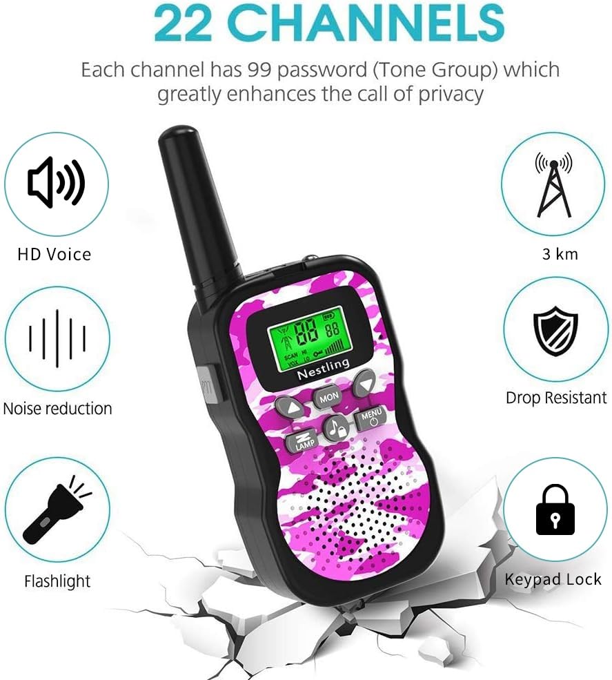 Nestling Walkie Talkies For Kids, 22 Channels 2 Way Radio Toy 3 Km Range, Best Christmas Birthday Gifts For 3-12 Year Old Kids T