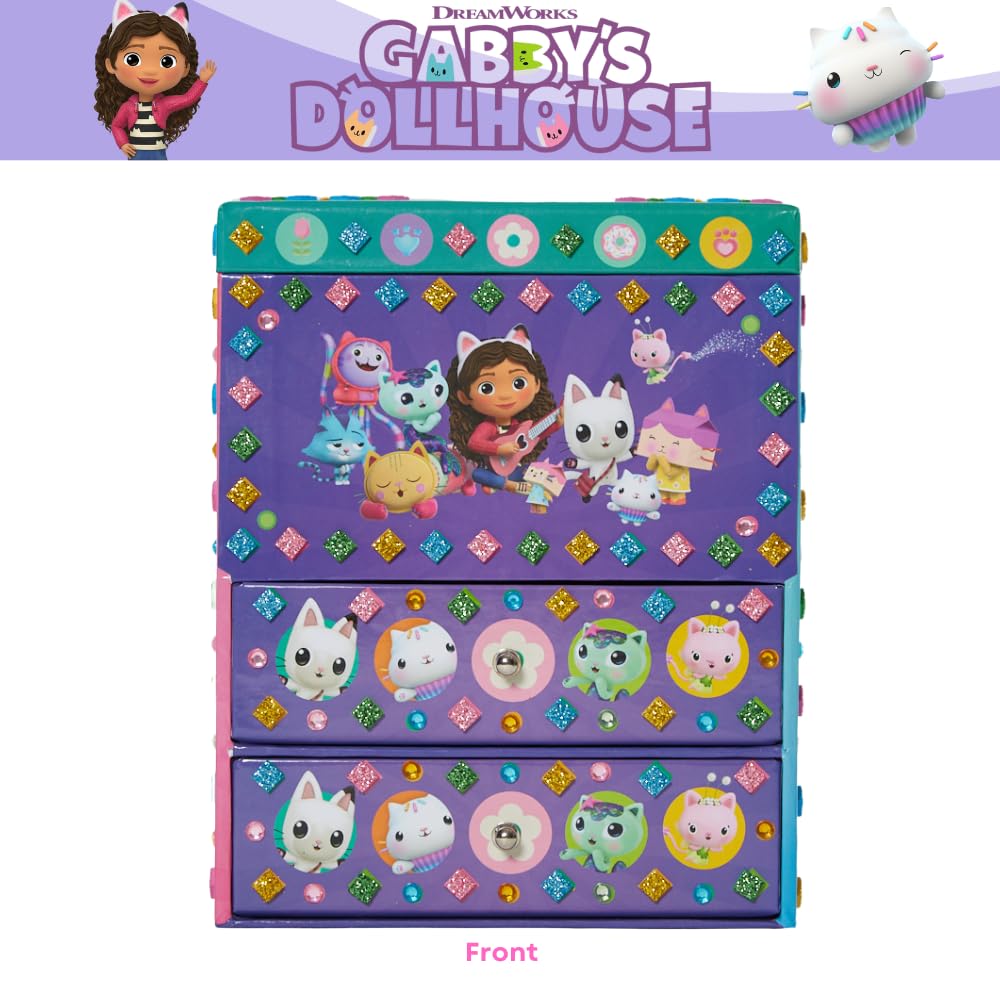 Innovative Designs Gabbys Dollhouse DIY Jewelry Box for Girls, Mosaic Tiles, Adhesive Gems, and 3D Foam Sticker