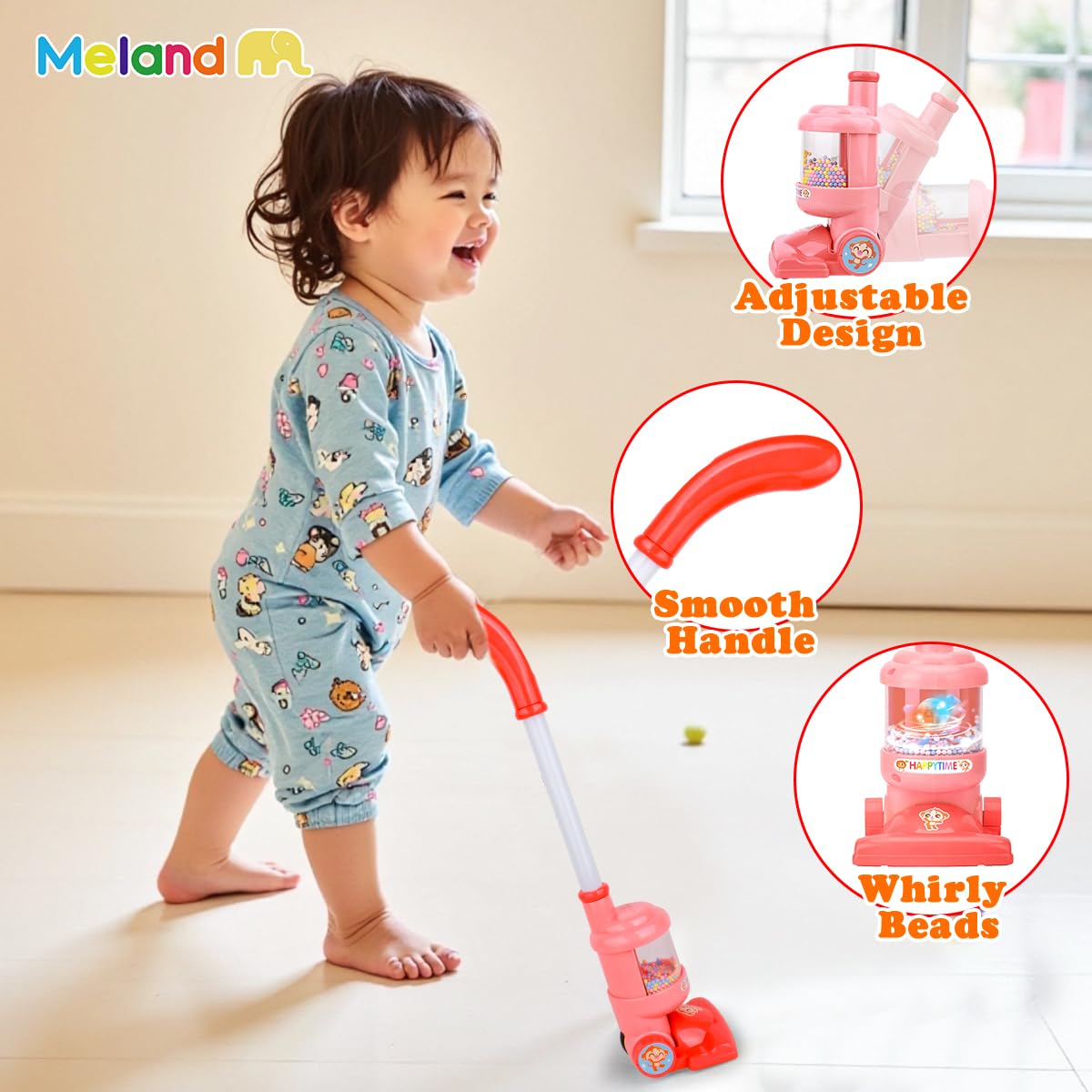 Meland Kids Cleaning Set - 8Pcs Toddler Broom & Toy Vacuum - Colorful Plastic House Cleaning Toys for Boys & Girls, Model clean001