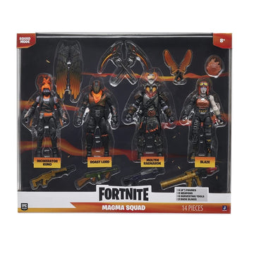 Fortnite FNT1157 Molten Legends (Squad Mode) -Four 4-inch Articulated Figures with   Harvesting Tools  and Back Bling  Multicolored