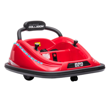 Aosom 12V Toddler Bumper Car With Remote Control, 360° Rotation Kids Electric Ride-On Toy, Twins Motor, Colorful Led Lights, 3 Songs, For Boys And Girls, Red