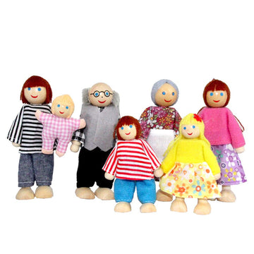 Yeooyoor Wooden Doll House Family Dress-Up Characters, Family Role-Play Dress-Up Characters Grandpa, Grandma, Mom, Dad, Children, Baby Family Of 7