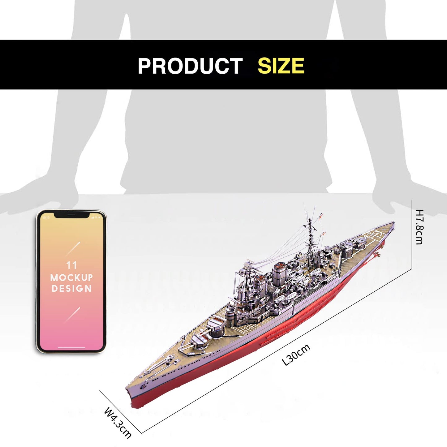 Piececool 3D Puzzles For Teens Metal Warship Models, Hms Hood Battleship 3D Model Building Kits Puzzle For Adults Diy Crafts, Great Gifts - 270 Pcs