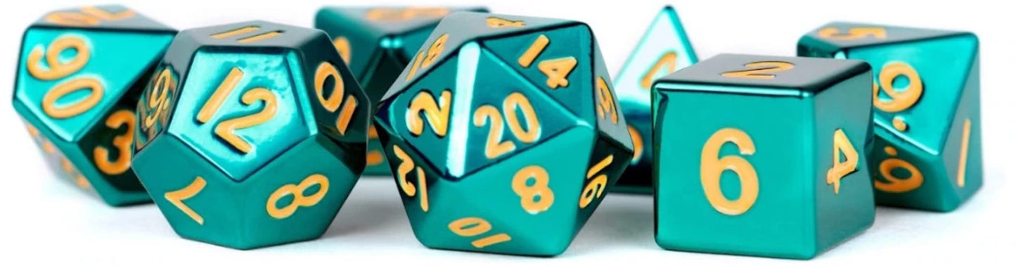 Metallic Dice Games Lic015 16 Mm Turquoise Painted Metal - Set Of 7