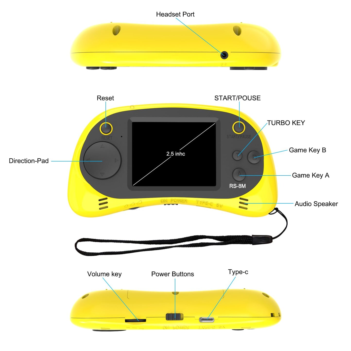 Easegmer 16 Bit Kids Handheld Games Built-In 220 Hd Video Games, 2.5 Inch Portable Game Player With Headphones - Best Travel Ele