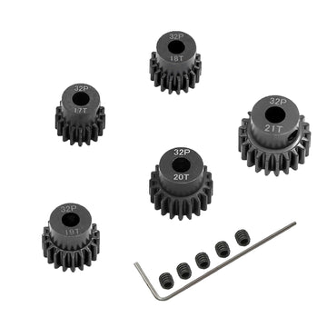 5-Pack Black Steel Metal 32P 5mm Pinion Motor Gear Sets 17T 18T 19T 20T 21T Compatible with HPI Kyosho Losi Axial Tamiya 1/8 1/1
