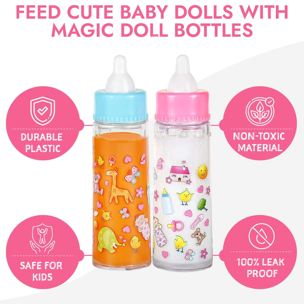 fash n kolor, My Sweet Baby Disappearing Doll Feeding Set | Baby Care 6 Piece Doll Feeding Set for Toy Stroller | 2 Milk & Juice