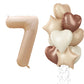 7Th Birthday Balloons Decor, Helium Apricot Beige 7 Balloon, Neutral Brown Tan White Sand Cream Heart Balloon With Foil Nude Tau