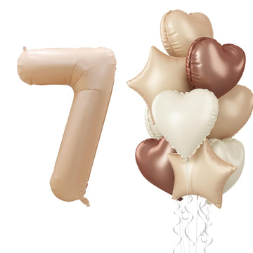 7Th Birthday Balloons Decor, Helium Apricot Beige 7 Balloon, Neutral Brown Tan White Sand Cream Heart Balloon With Foil Nude Tau