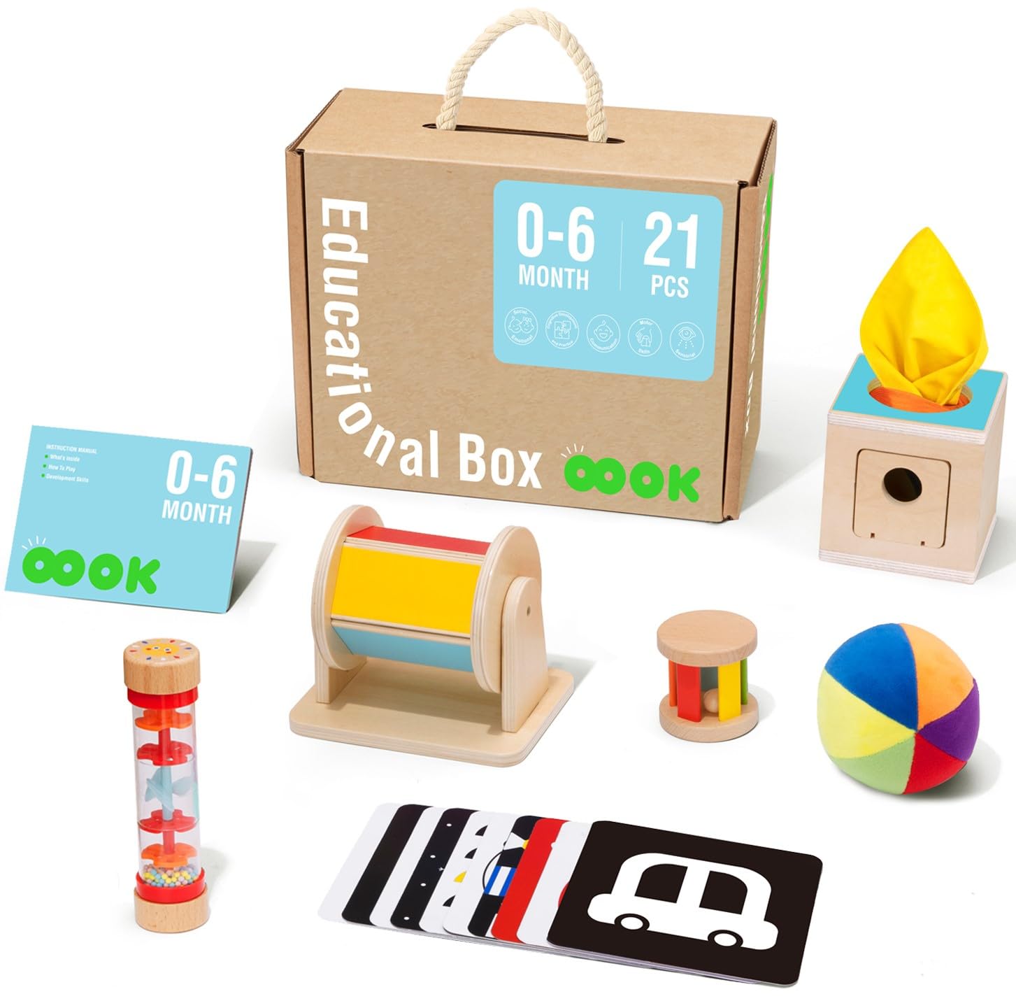 Tookyland Early Learning Toy Bundle - 6 In 1 Box Educational Montessori Play Set; Wooden Baby Toys 0-6 Months Old