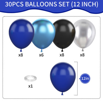 Navy Blue Black Silver Balloons,12Inch Blue Silver Balloons, Navy Blue And Black Latex Balloon Metallic Blue Silver Helium Ballo
