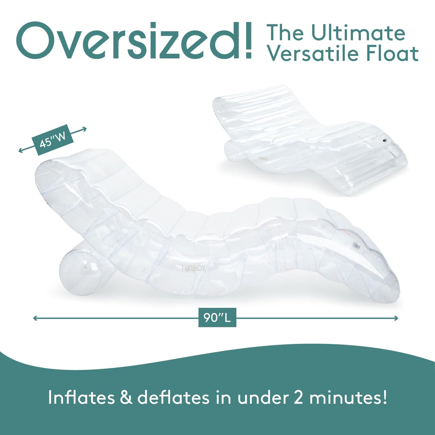 Funboy Giant Super Clear Chaise Lounger Pool Float, 1-2 Person Size