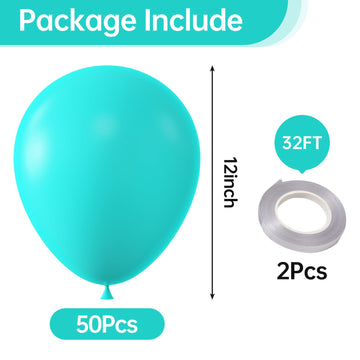 Kalor 12 Inch Teal Blue Balloons, 50 Pcs Latex Helium Balloons For Kid'S Birthday Party, Baby Shower, Wedding, Graduate Party Decorations