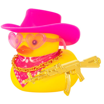 Wonuu Rubber Duck Yellow Duck Car Dashboard Decorations Car Ornaments For Cool Car Accessories With Cowboy Hat Necklace And Sunglasses, Pink Hat Love Glassess
