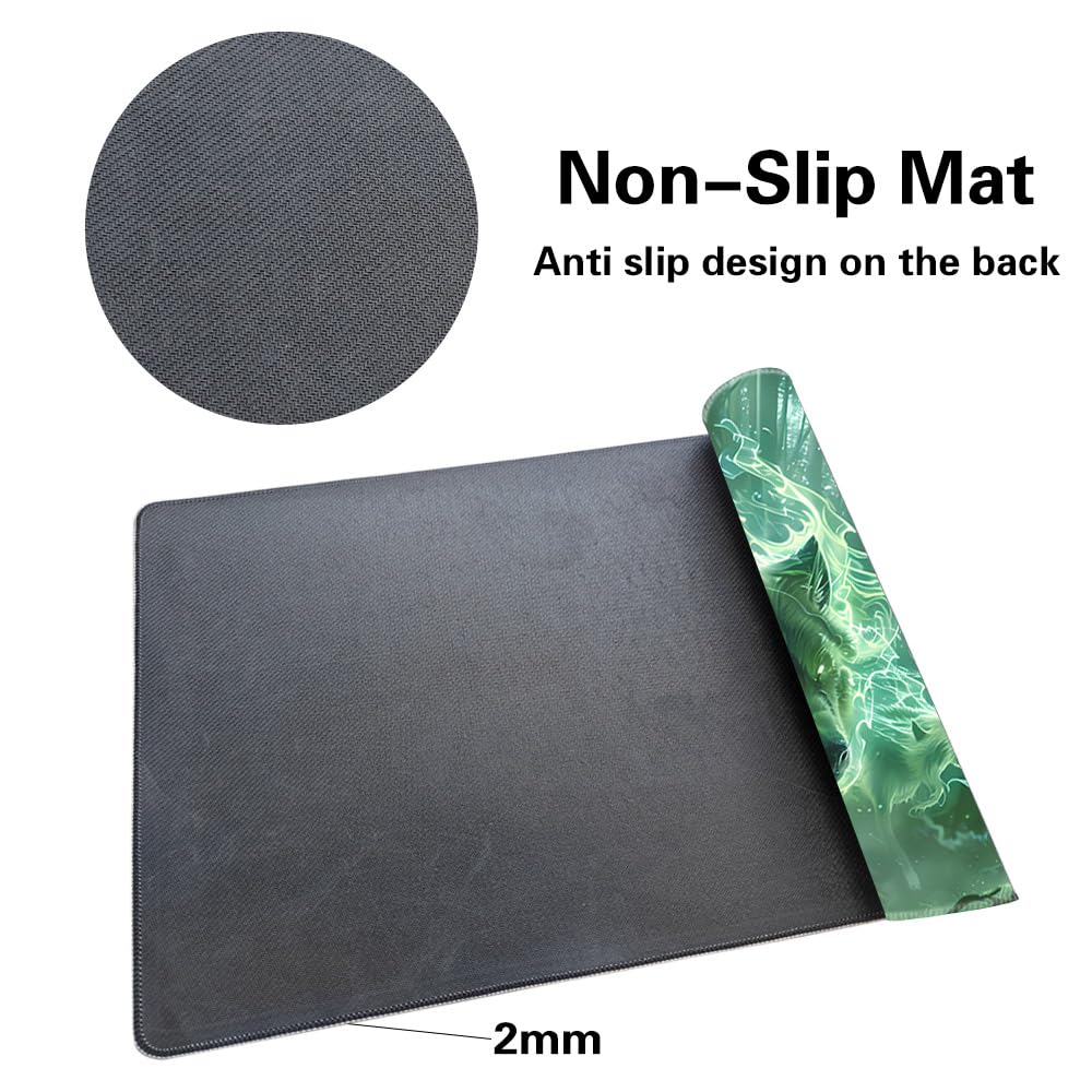 SIXTORE enhanced Board Game 24x14in TCG Playmat Compatible for OCG CCG RPG MTG Play Mats Mousepad Desk Mat (040322-Green Wolf)