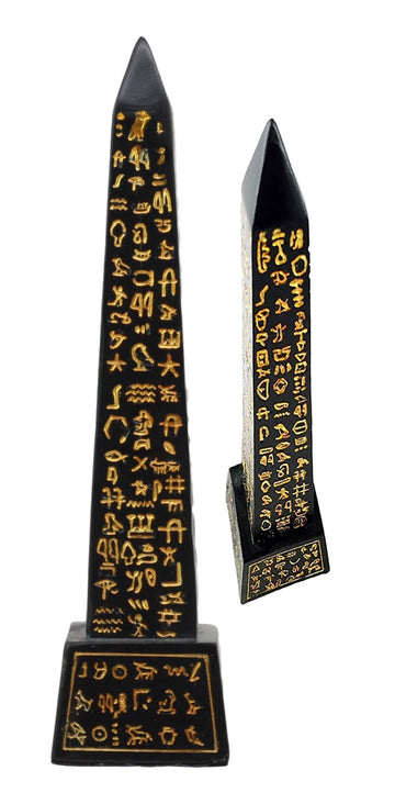 Ebros Egyptian Temple Of Ra Desert Obelisk With Hieroglyphs Statue 8' Tall Ancient Egypt Landmark Obelisks Pillar Tower Figurine (Black And Gold)