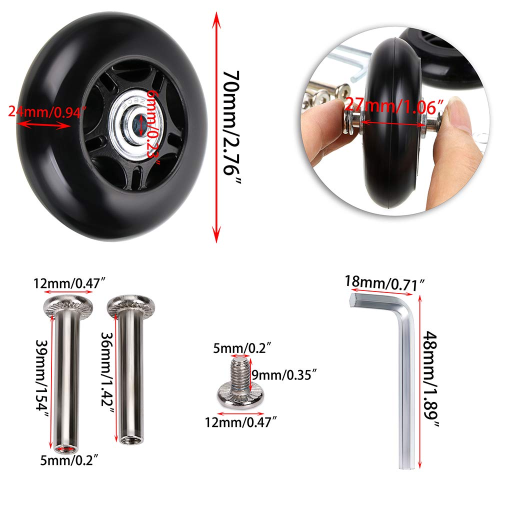 Ownmy 70Mm X 24Mm Luggage Suitcase Replacement Wheels, Rubber Swivel Caster Wheels Bearings Repair Kits, A Set Of 2