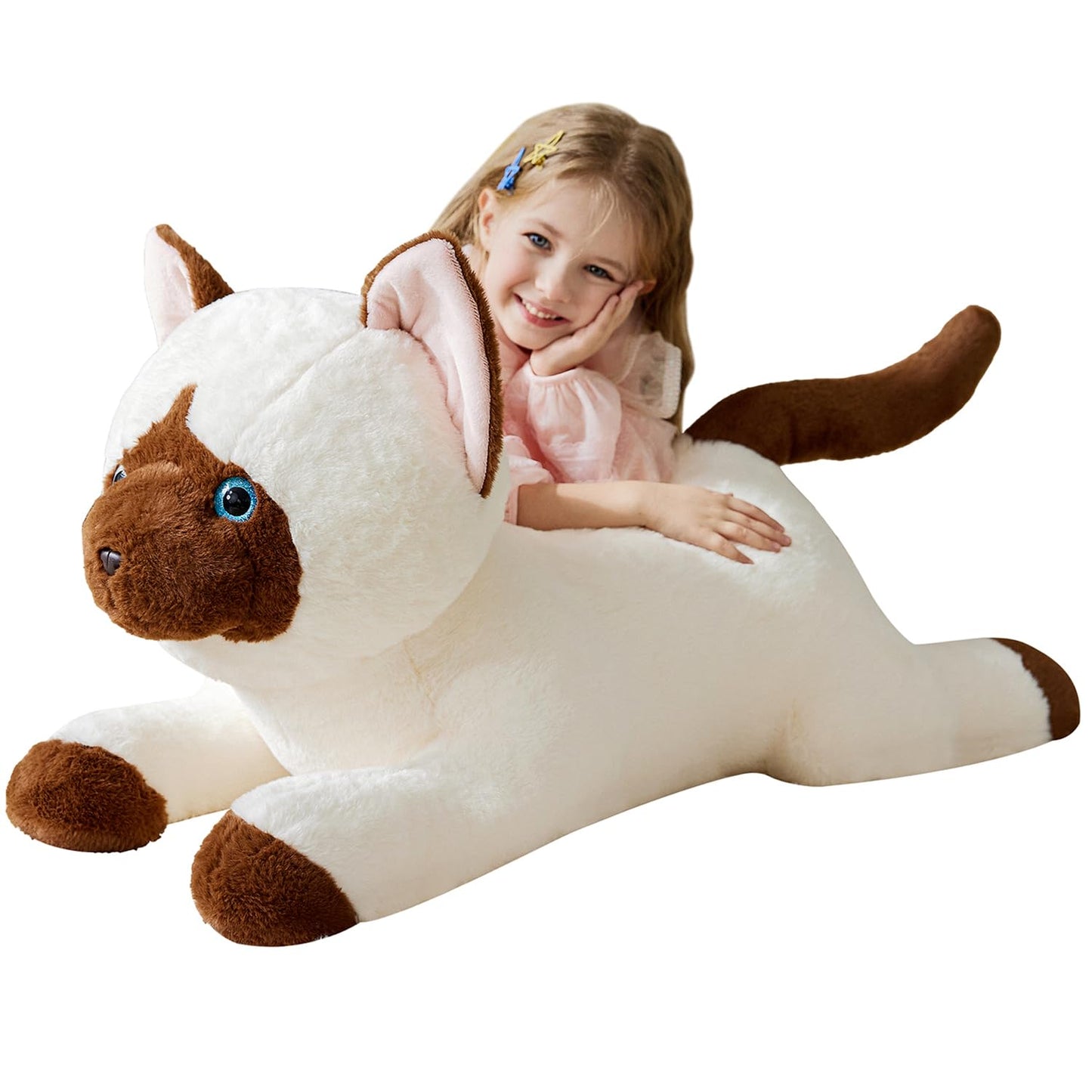 IKASA Giant Siamese Cat Plush Toy, 30" Jumbo Soft Fluffy Polyester Stuffed Animal, Cute Gifts for Kids