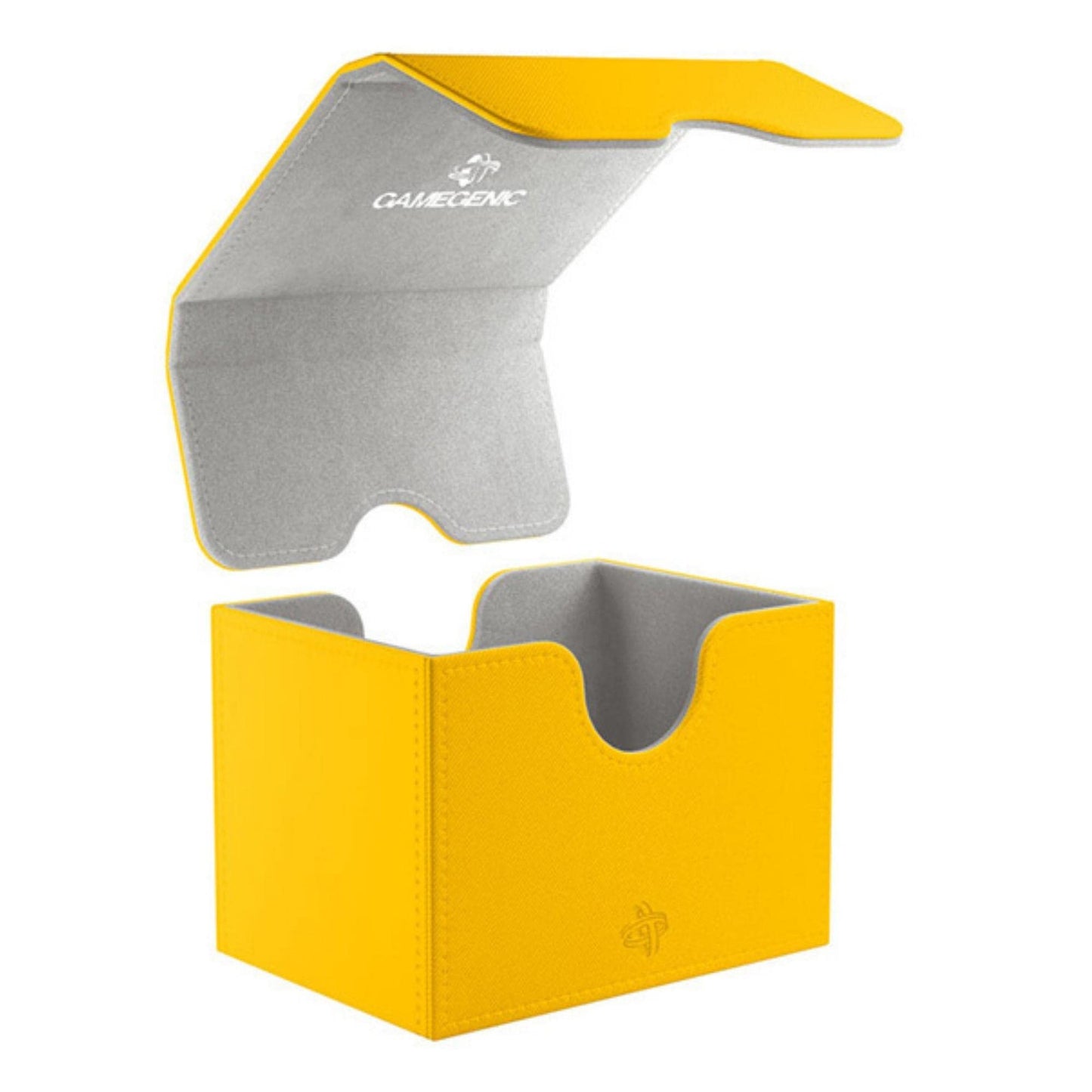 Gamegenic Sidekick 100+ Convertible Deck Box | Sideloading Card Storage Box with Removable Cover | Holds 100 Double-Sleeved Cards | Nexoyber Surface | Microfiber Inner Lining | Yellow Color | Made